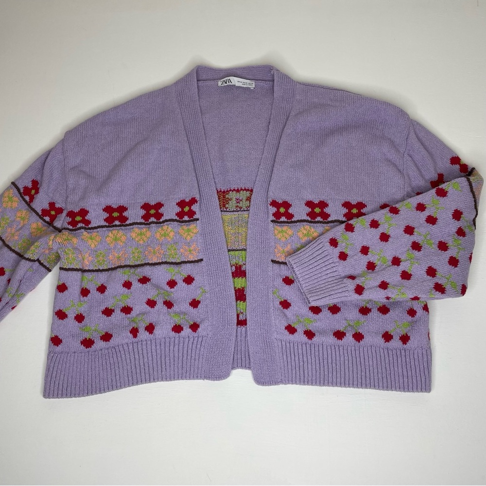 Zara Jacquard Knit Cardigan Lilac Medium